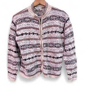 Heirloom Collectibles Zippered Cardigan Sz M-L  Brown Tan Vintage Cottagecore